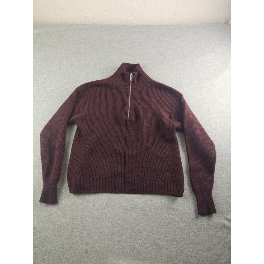 Quince Mangolian Cashmere Sweater Womens Small Rich Burgundy 1/4 Zip Fisherman